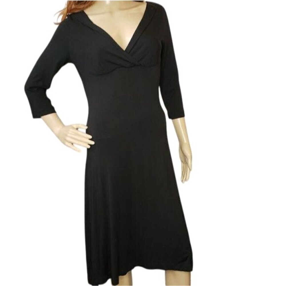 Banana Republic Black Stretch Dress faux wrap deep V neck XS little black dress - Picture 3 of 8